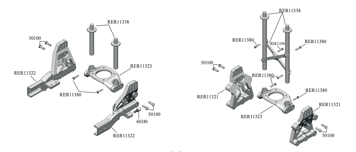 Redcat Gen 8 Shock Towers and Body Posts Parts Diagram
