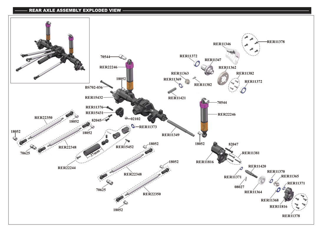 Redcat Ascent Parts Diagram Exploded View - Rear Axle