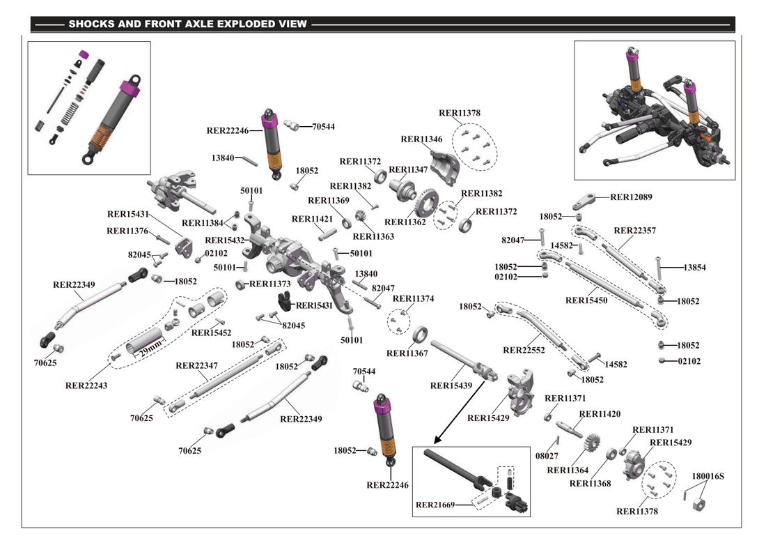Redcat Everest Ascent Parts Diagram Exploded View - Shocks and Front Axle - TeamRedcatShop.com